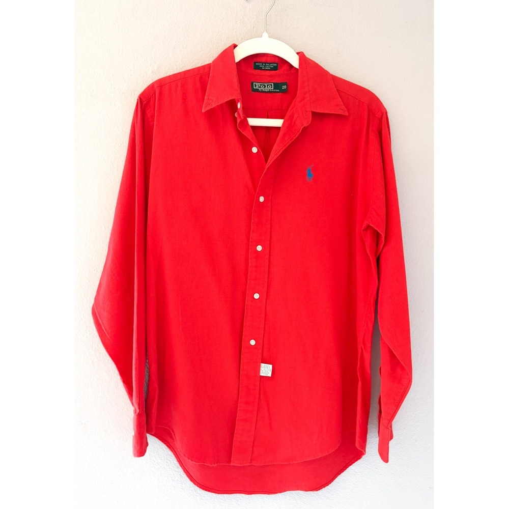 Polo Ralph Lauren Red Button Up Dress Shirt Boys Size 20 Cotton Pony Logo